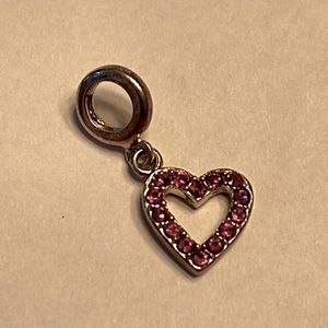 Pandora Styled Bead as a Dangling Heart W/Red Stones Incrusted on OPEN HEART